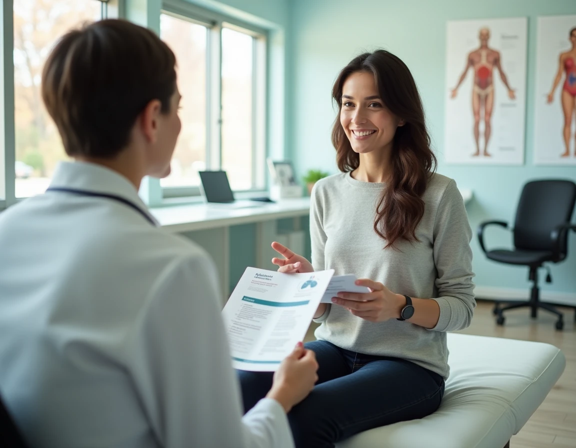 Patiente en consultation médicale discutant des options d'injection pour maigrir avec son médecin