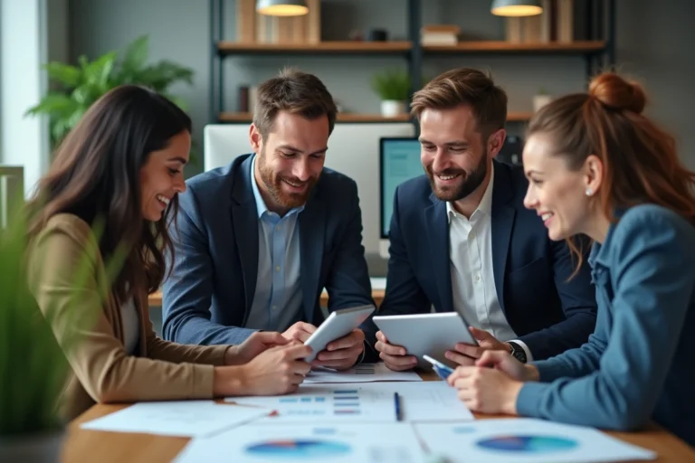 Groupe de professionnels collaborant dans un bureau moderne