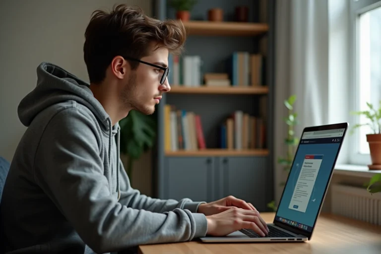 Jeune homme au bureau avec ordinateur portable et ambiance calme