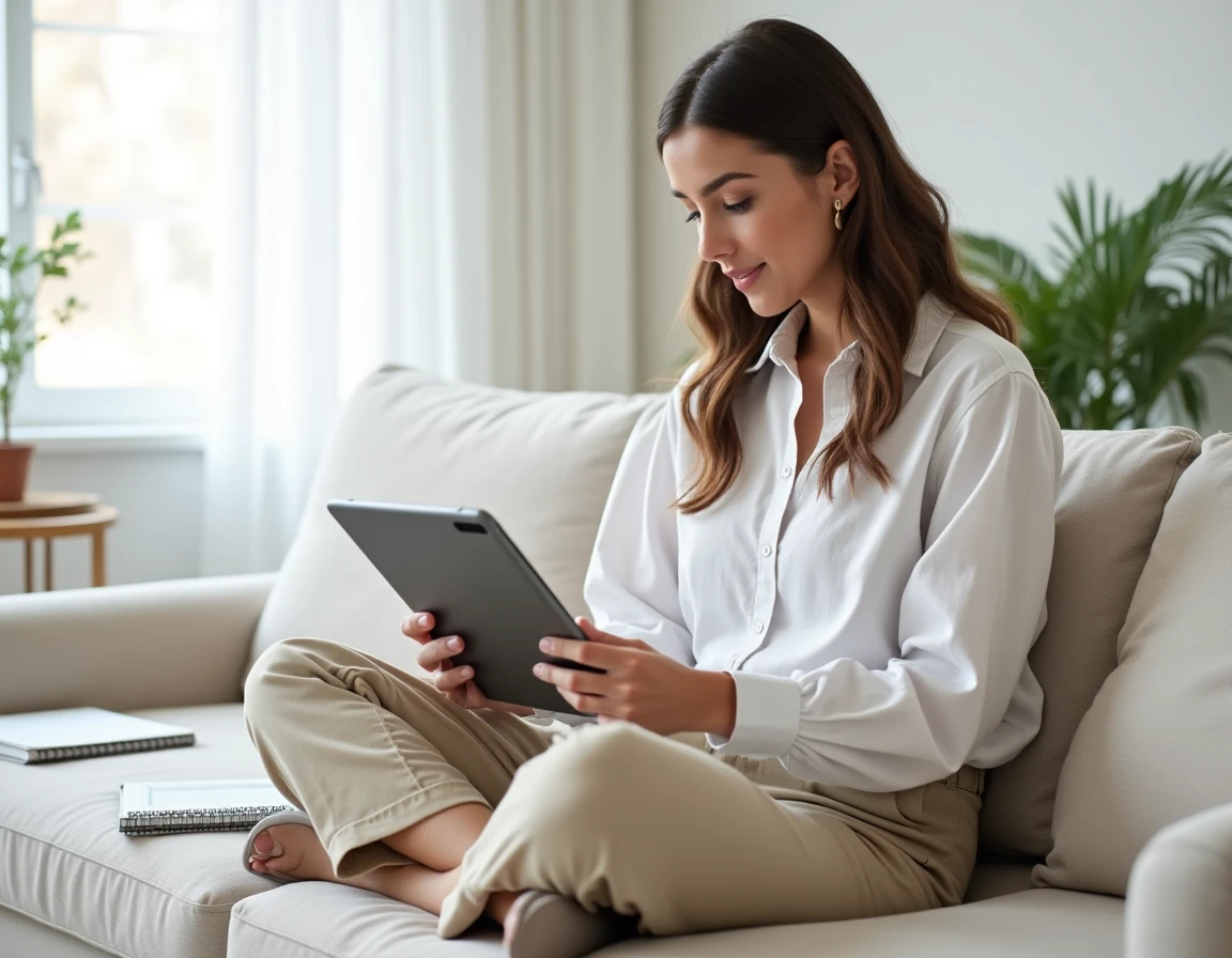 Jeune professionnelle suivant une formation en ligne pour développer son activité depuis son domicile